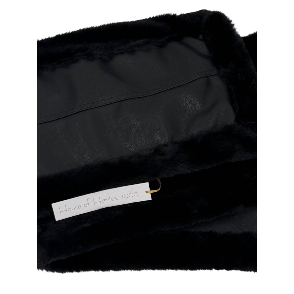 House Of Harlow Black Faux Fur Vegan Leather Reversible Scarf Wrap OS | Mob Wife - Picture 11 of 16